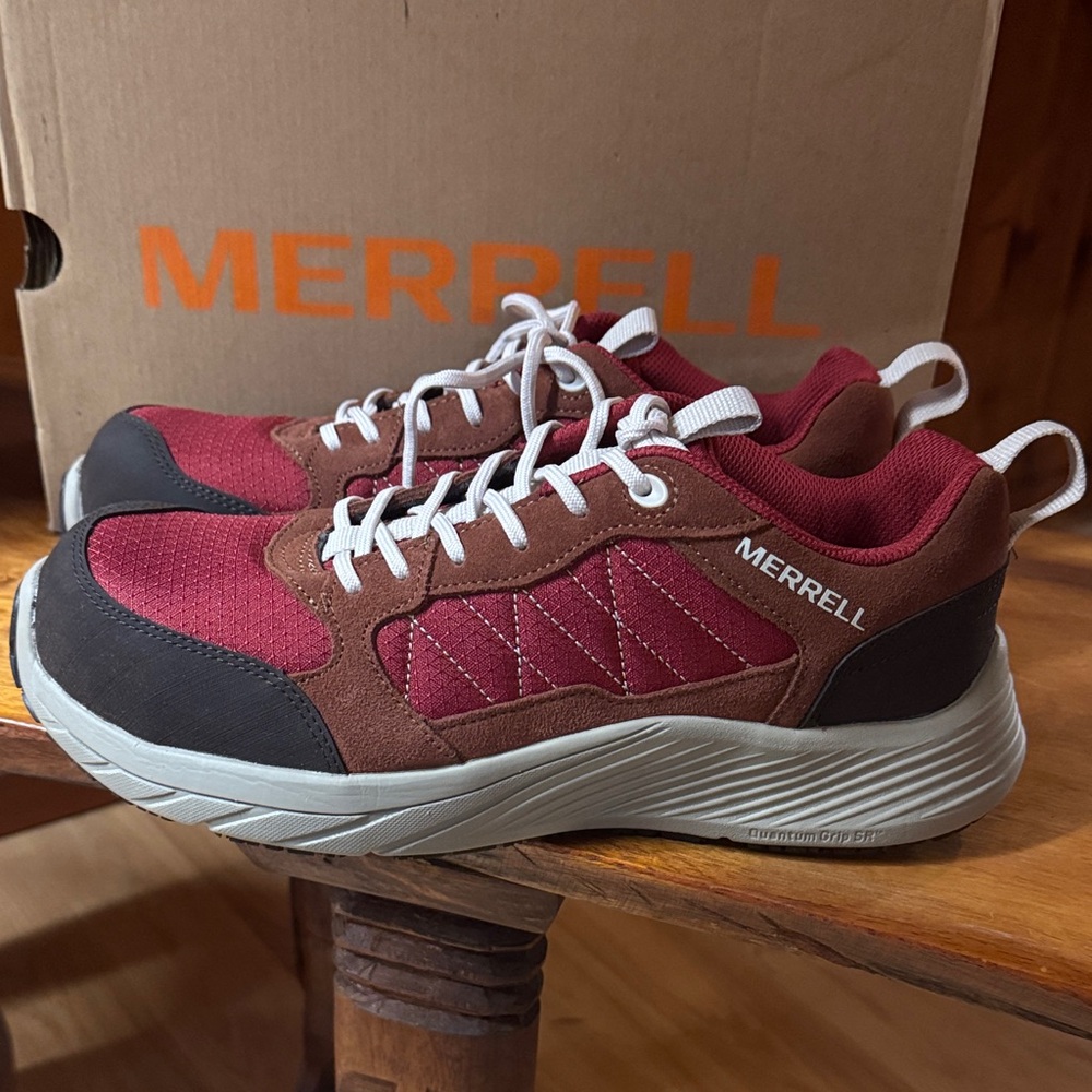 Merrell Size 9 women’s NEW Alpine Burgundy Tan Athletic Shoes Comp Toe